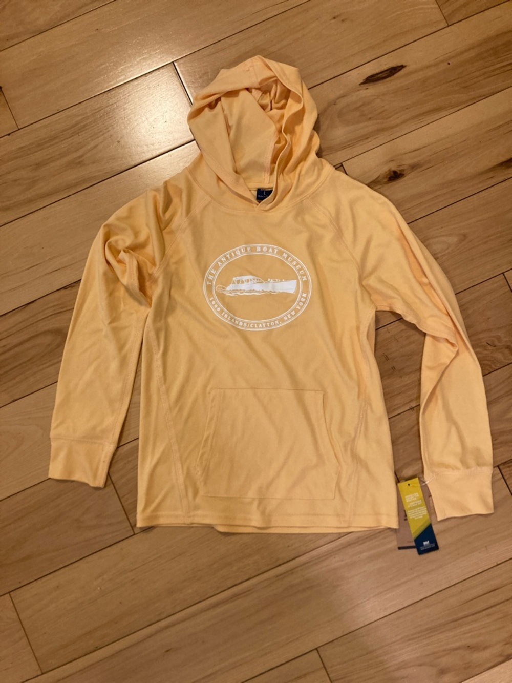 MV Sport Peach Long Sleeve Hooded Tee with Boat Graphic